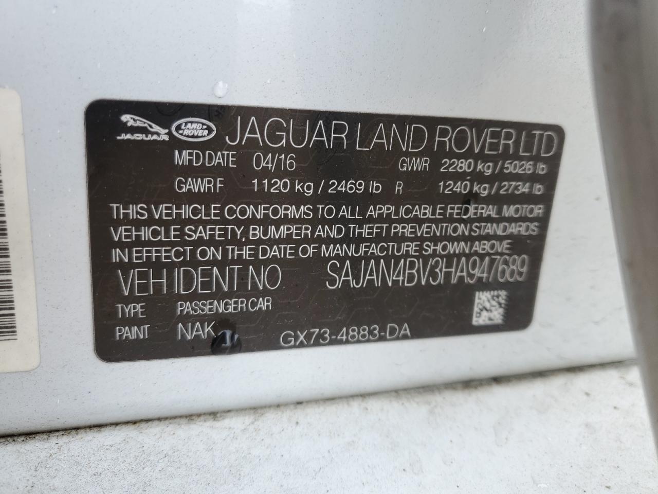 2017 Jaguar Xe First Edition VIN: SAJAN4BV3HA947689 Lot: 71142235