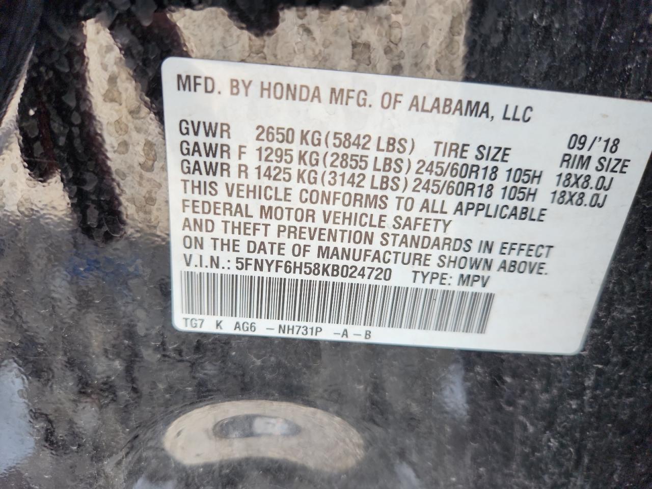 2019 Honda Pilot Exl VIN: 5FNYF6H58KB024720 Lot: 80124725