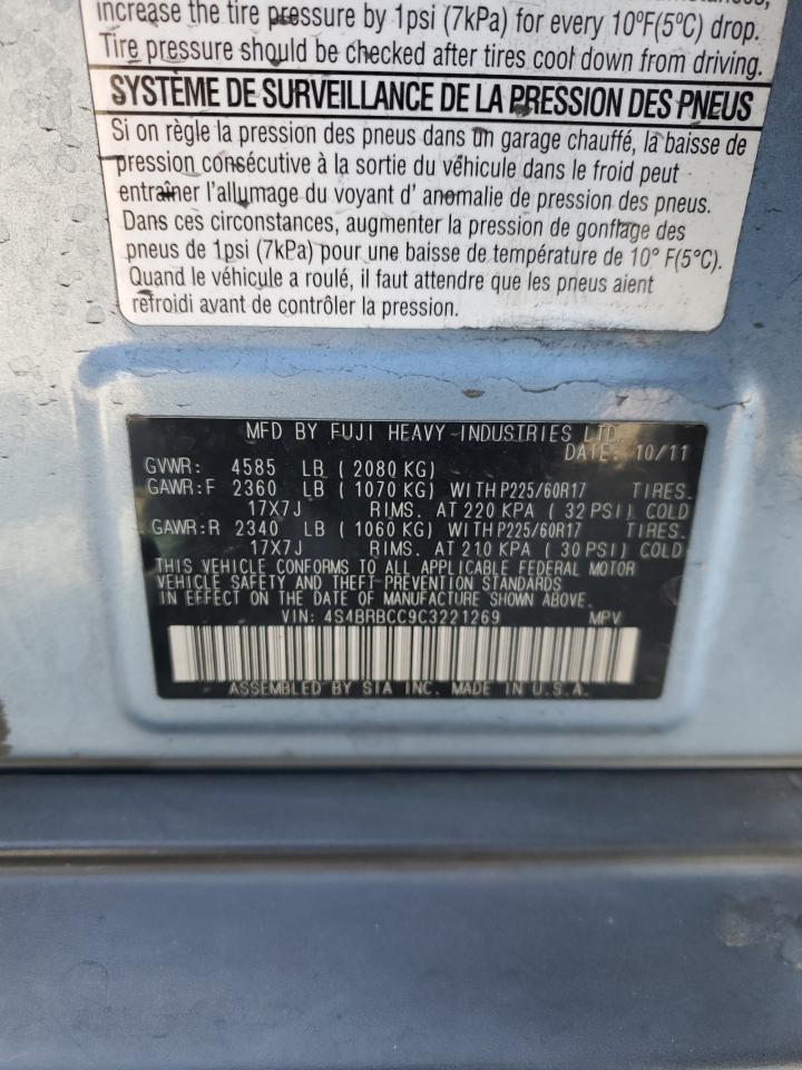 2012 Subaru Outback 2.5I Premium VIN: 4S4BRBCC9C3221269 Lot: 81809575