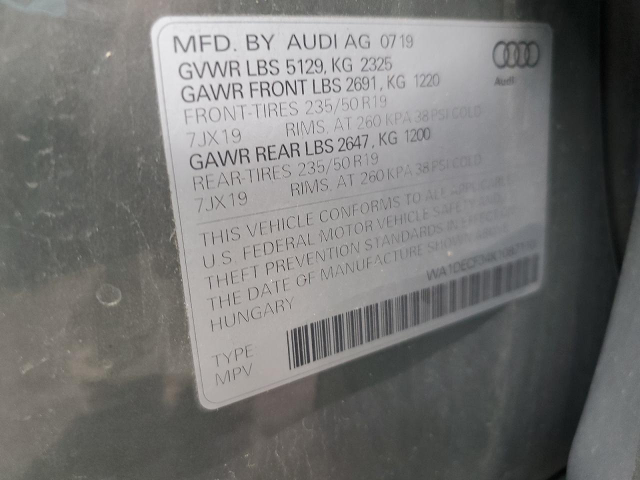 2019 Audi Q3 Premium S Line VIN: WA1DECF34K1087110 Lot: 84027285