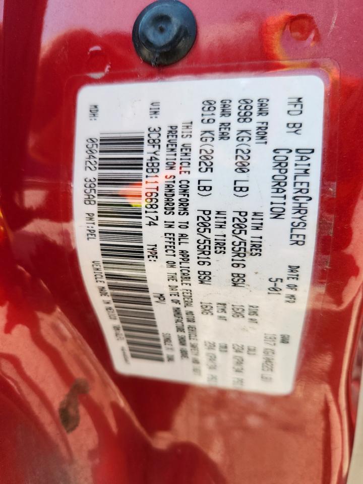 2001 Chrysler Pt Cruiser VIN: 3C8FY4BB11T668174 Lot: 80113875