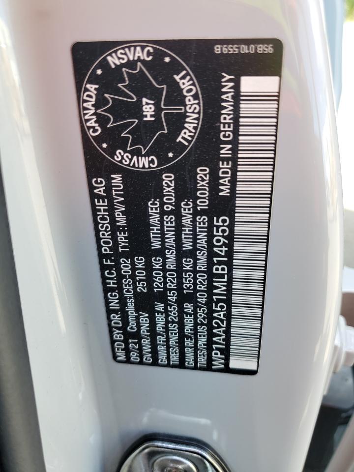 2021 Porsche Macan VIN: WP1AA2A51MLB14955 Lot: 71510065