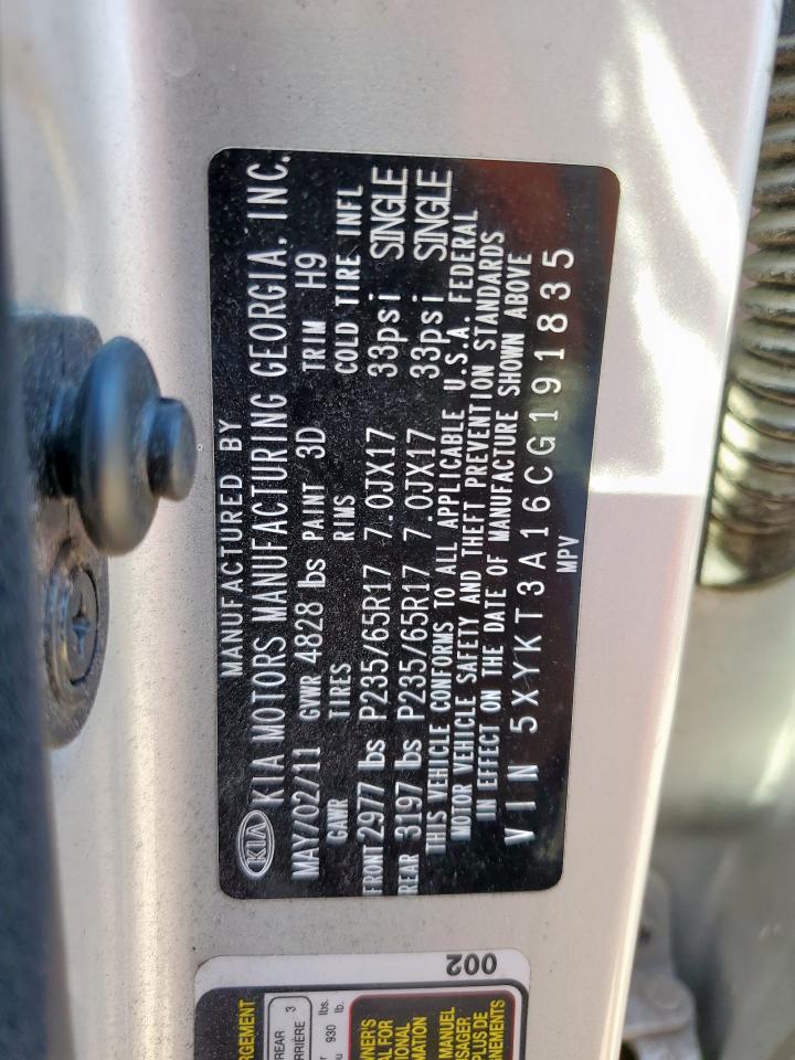 2012 Kia Sorento Base VIN: 5XYKT3A16CG191835 Lot: 81875845