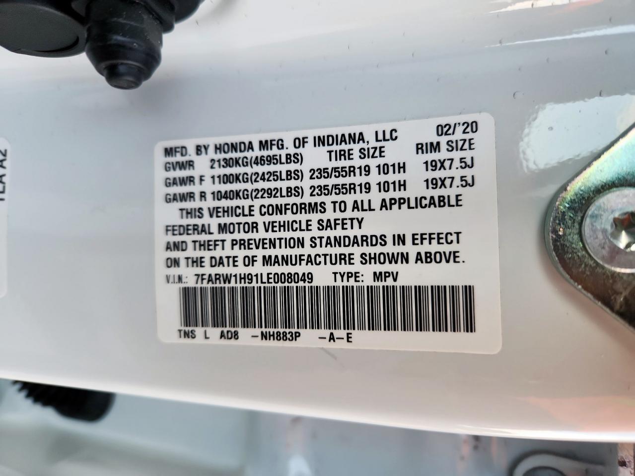 2020 Honda Cr-V Touring VIN: 7FARW1H91LE008049 Lot: 84615515