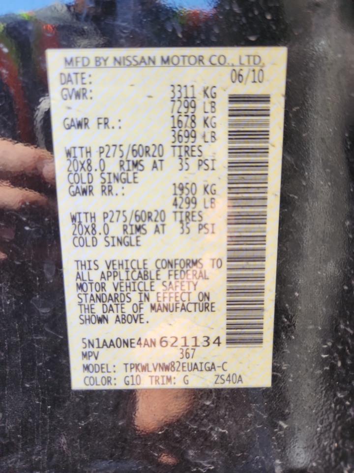 2010 Nissan Armada Platinum VIN: 5N1AA0NE4AN621134 Lot: 81466995