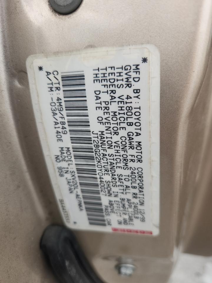 2000 Toyota Camry Ce VIN: JT2BG22K0Y0440027 Lot: 82117435