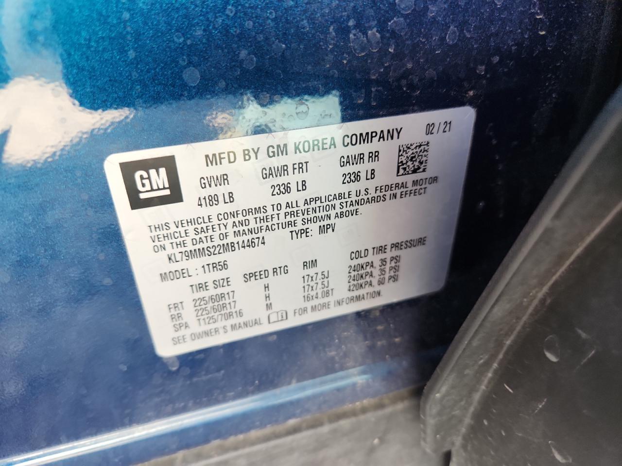 2021 Chevrolet Trailblazer Ls VIN: KL79MMS22MB144674 Lot: 81395295