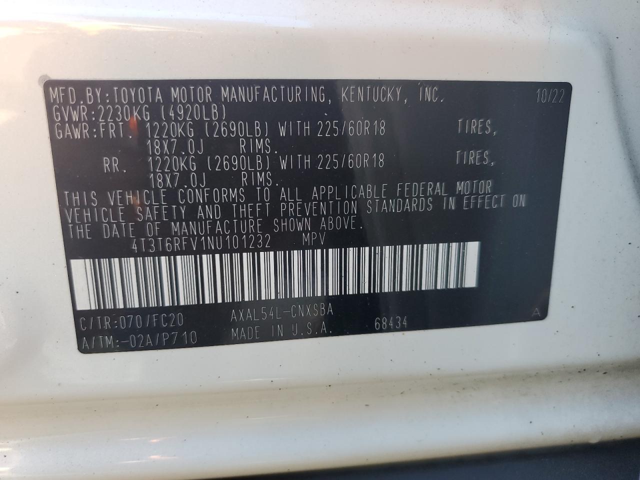 2022 Toyota Rav4 Se VIN: 4T3T6RFV1NU101232 Lot: 81202965