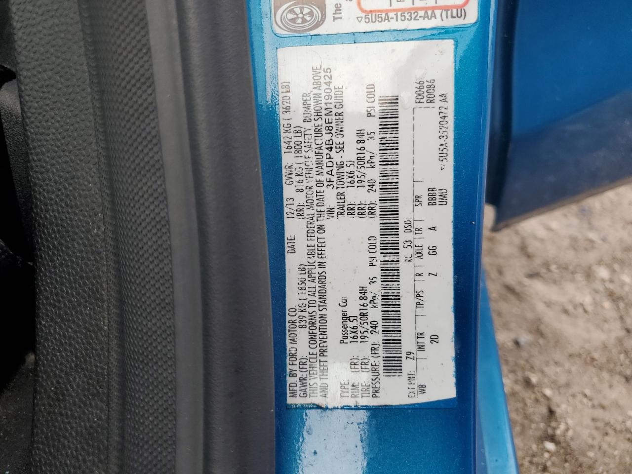 2014 Ford Fiesta Se VIN: 3FADP4BJ8EM190425 Lot: 82142575
