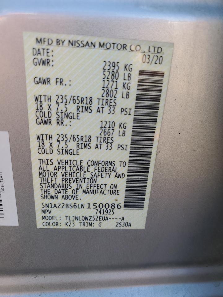 2020 Nissan Murano Sv VIN: 5N1AZ2BS6LN150086 Lot: 84028625