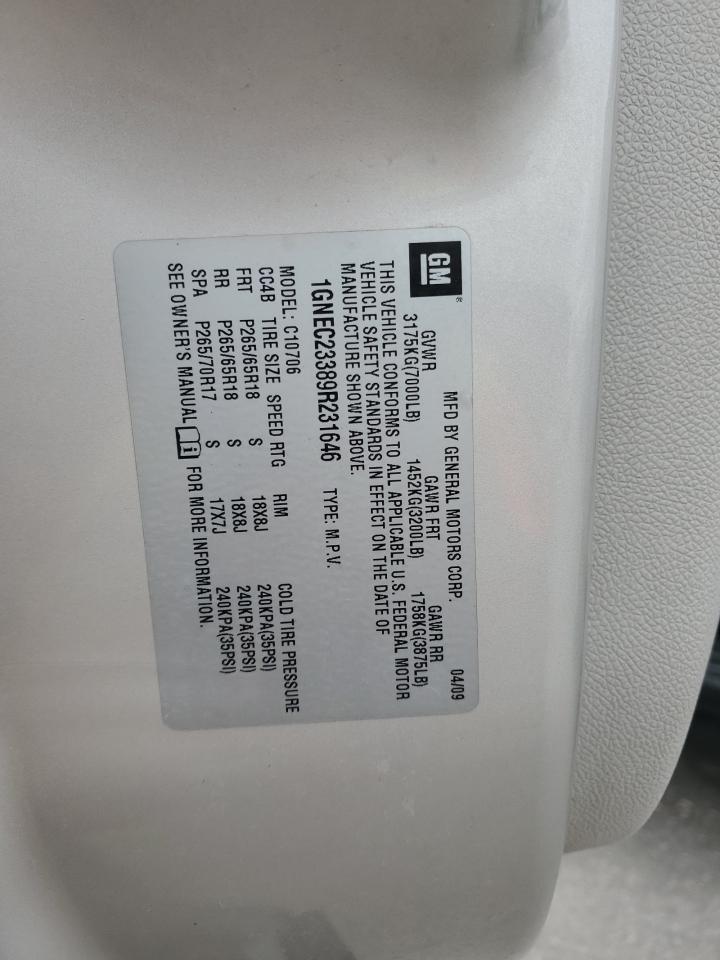 2009 Chevrolet Tahoe C1500 Lt VIN: 1GNEC23389R231646 Lot: 84576125