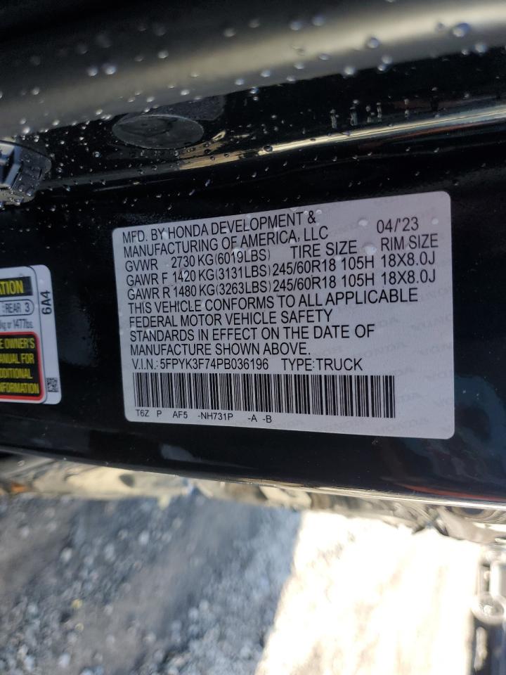 2023 Honda Ridgeline Rtl-E VIN: 5FPYK3F74PB036196 Lot: 71957345