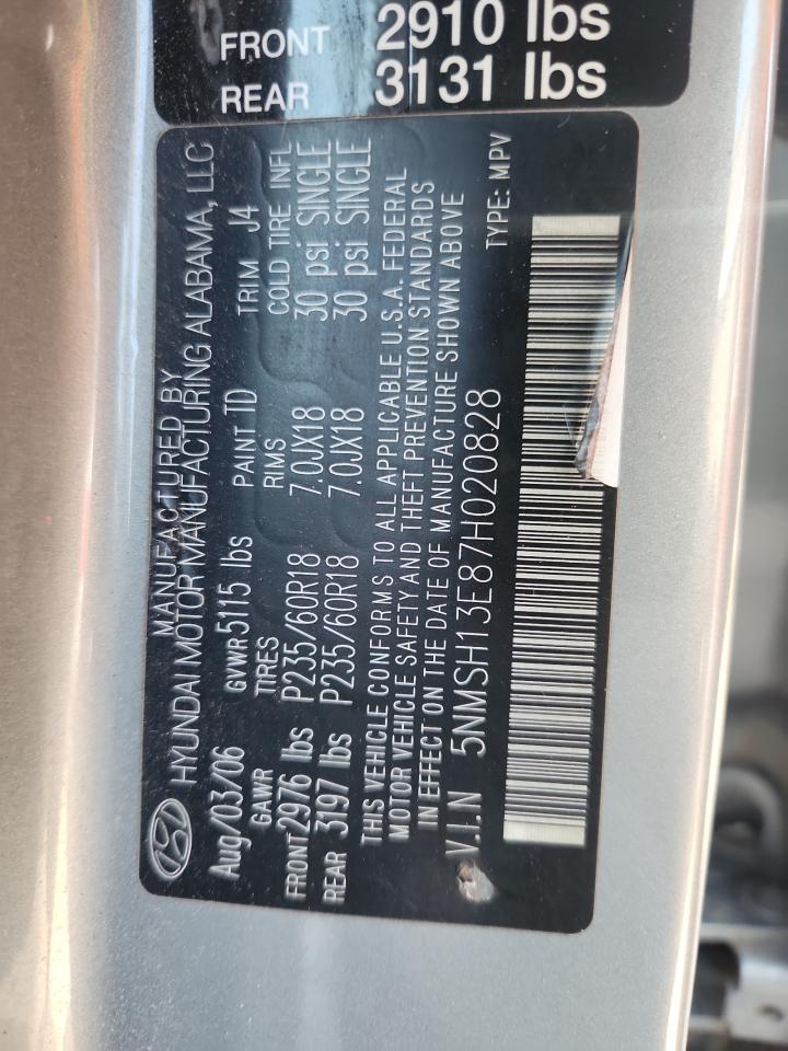 2007 Hyundai Santa Fe Se VIN: 5NMSH13E87H020828 Lot: 84544615