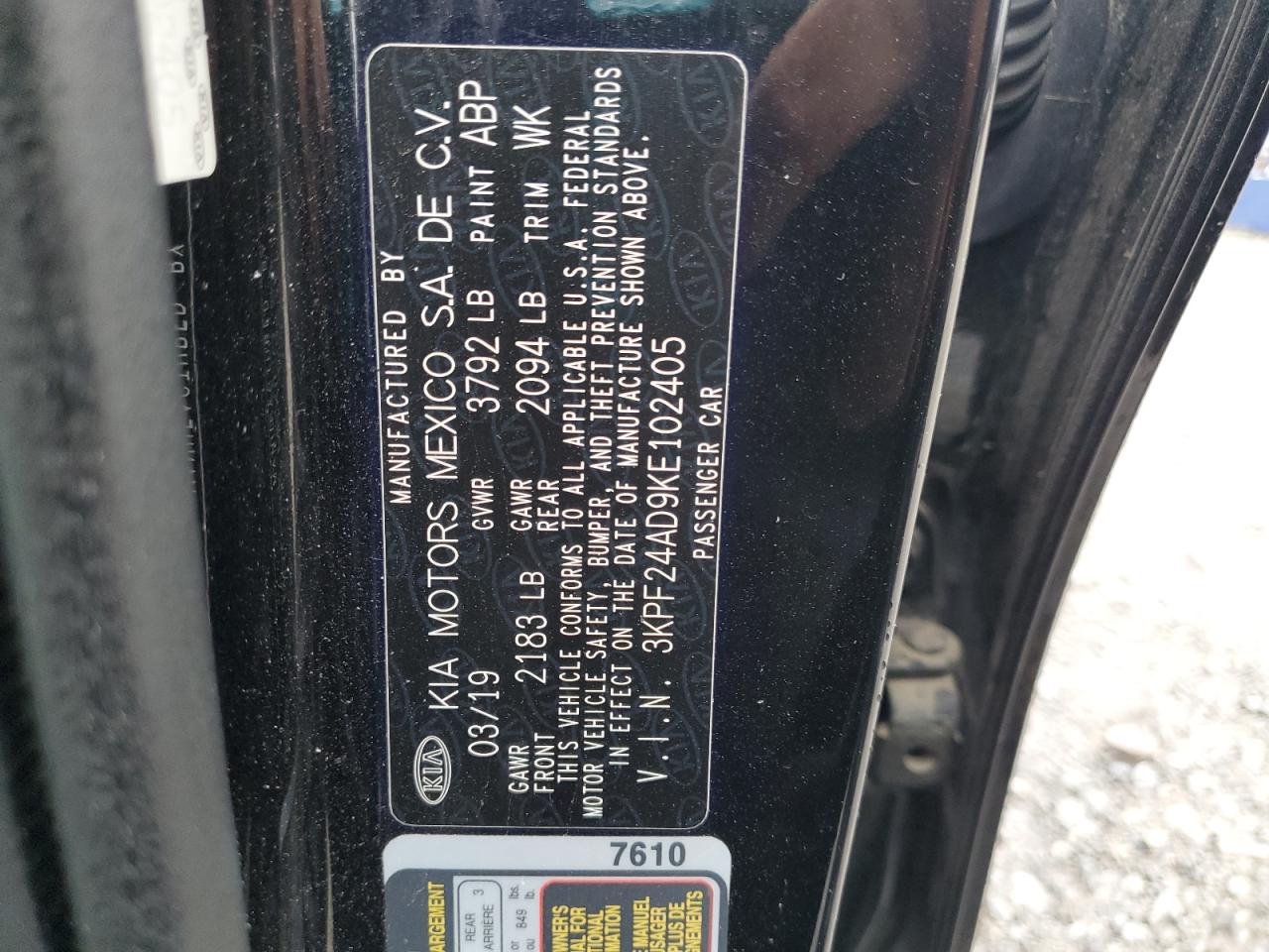 2019 Kia Forte Fe VIN: 3KPF24AD9KE102405 Lot: 81649185