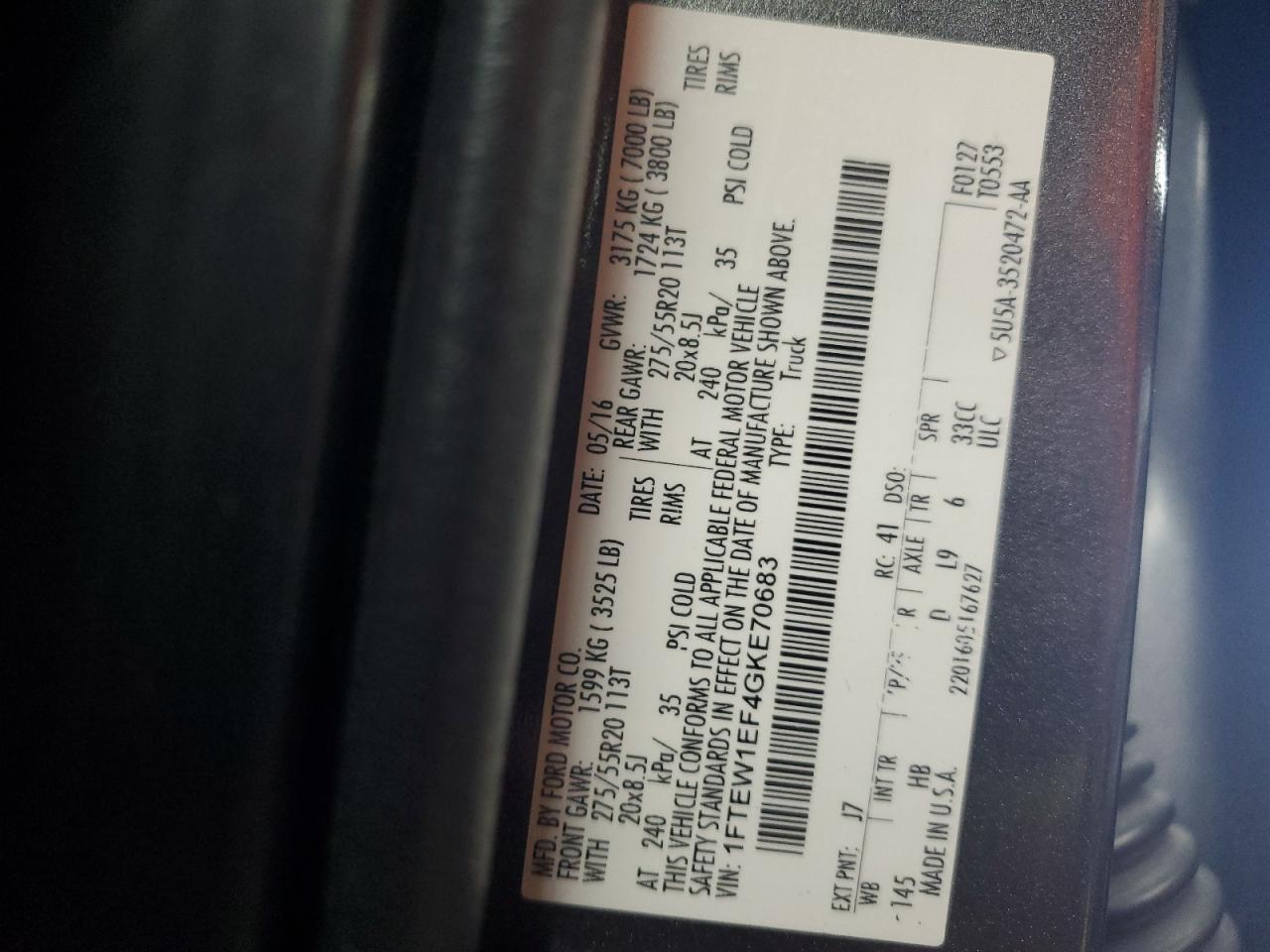 2016 Ford F150 Supercrew VIN: 1FTEW1EF4GKE70683 Lot: 80326775