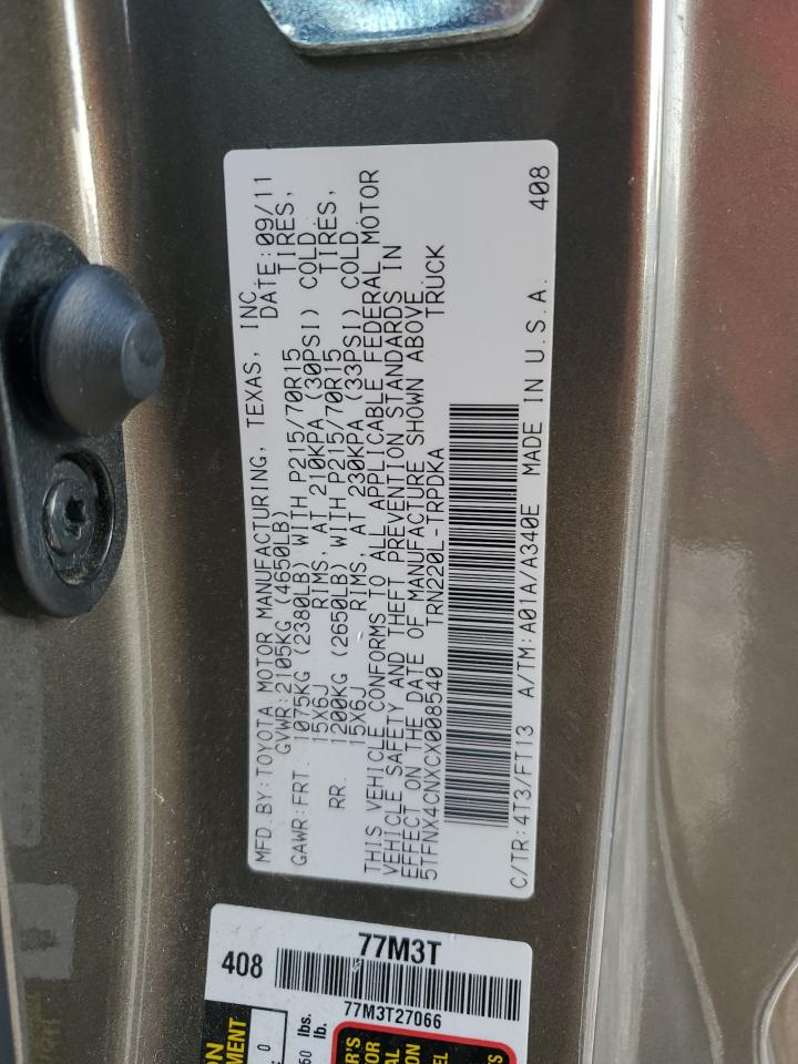2012 Toyota Tacoma VIN: 5TFNX4CNXCX008540 Lot: 80037985