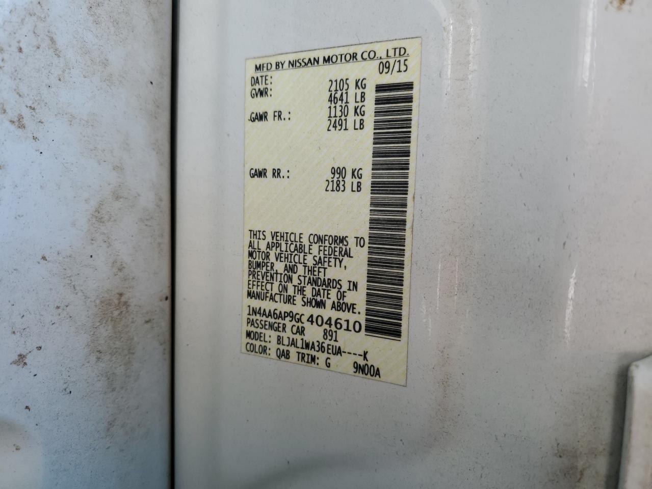 2016 Nissan Maxima 3.5S VIN: 1N4AA6AP9GC404610 Lot: 80740375