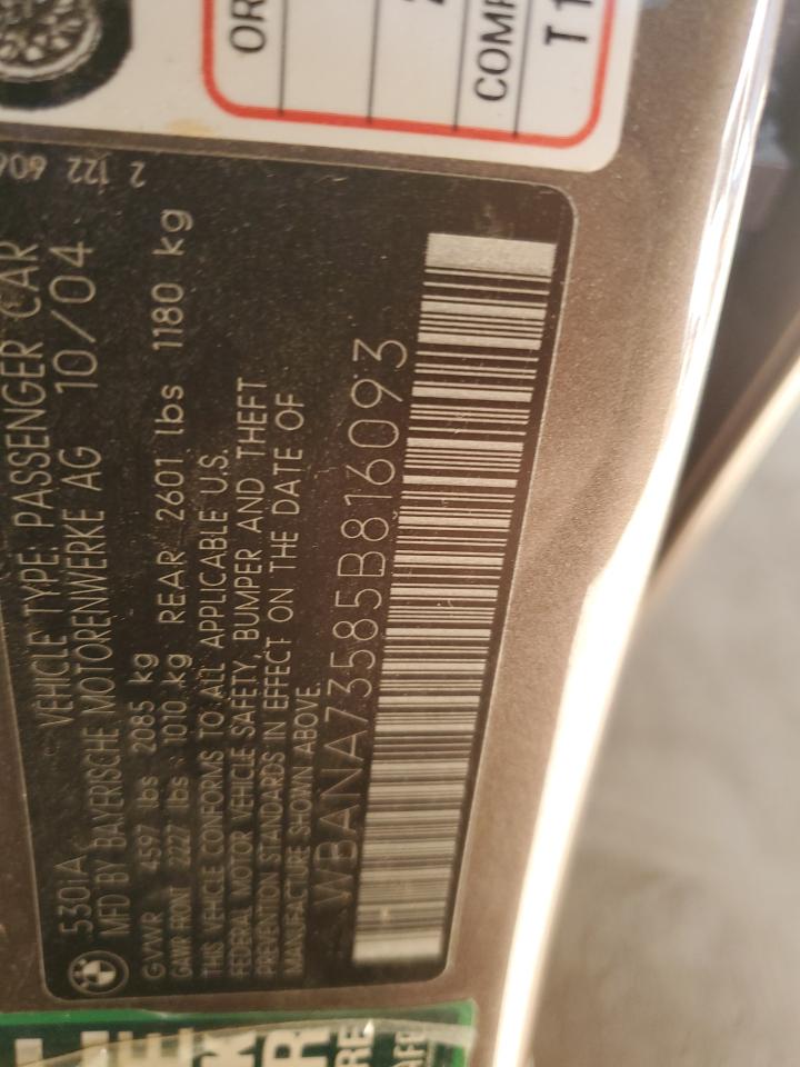 2005 BMW 530 I VIN: WBANA73585B816093 Lot: 71631255