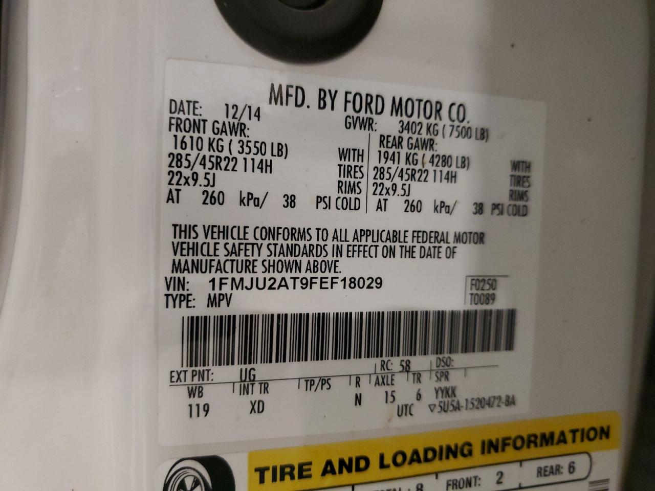 2015 Ford Expedition Limited VIN: 1FMJU2AT9FEF18029 Lot: 81333625