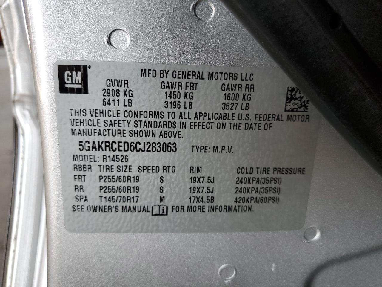 2012 Buick Enclave VIN: 5GAKRCED6CJ283063 Lot: 81315695