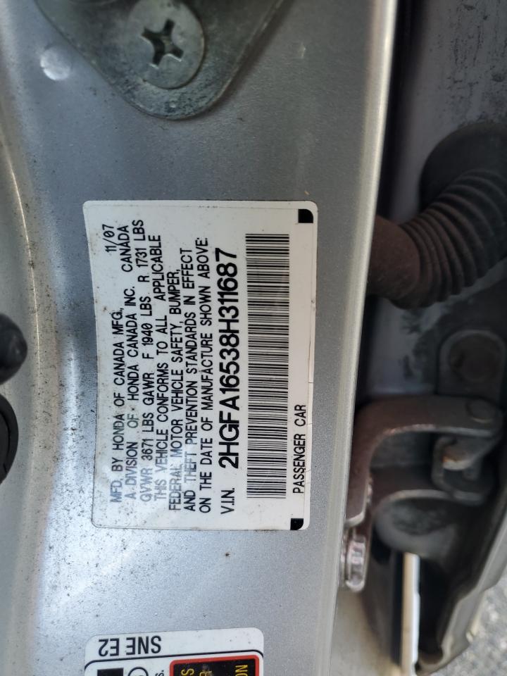 2008 Honda Civic Lx VIN: 2HGFA16538H311687 Lot: 70683755