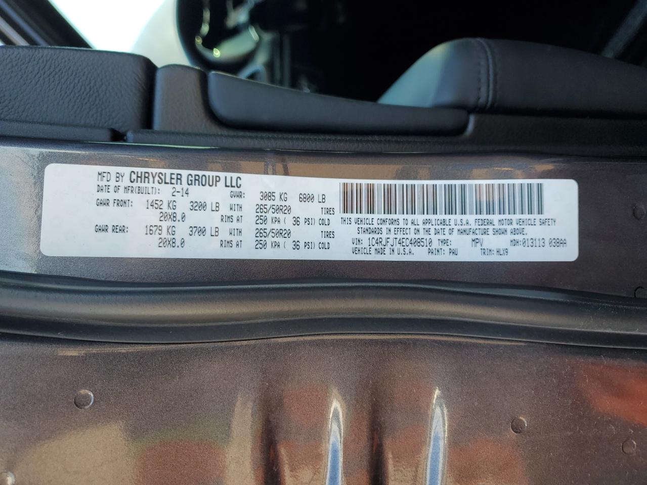 2014 Jeep Grand Cherokee Summit VIN: 1C4RJFJT4EC408510 Lot: 82128615