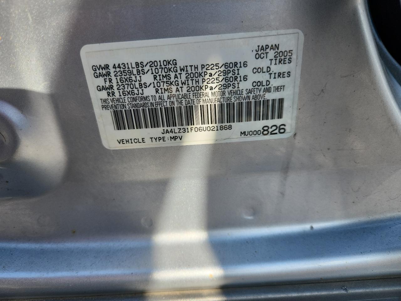 2006 Mitsubishi Outlander Ls VIN: JA4LZ31F06U021868 Lot: 84548475