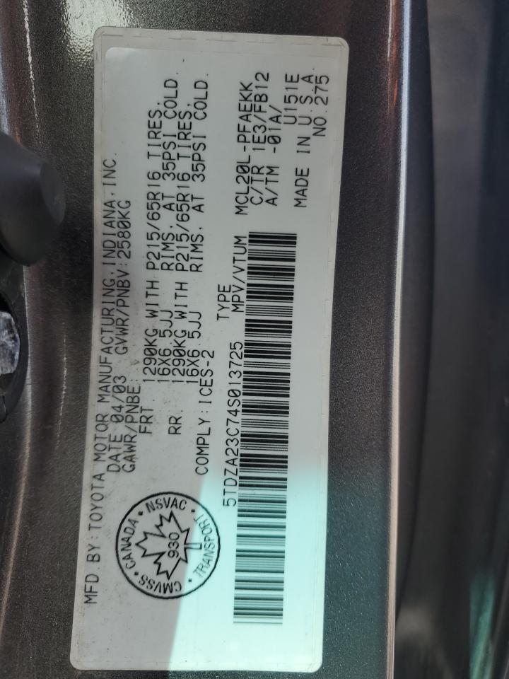 2004 Toyota Sienna Ce VIN: 5TDZA23C74S013725 Lot: 80157655