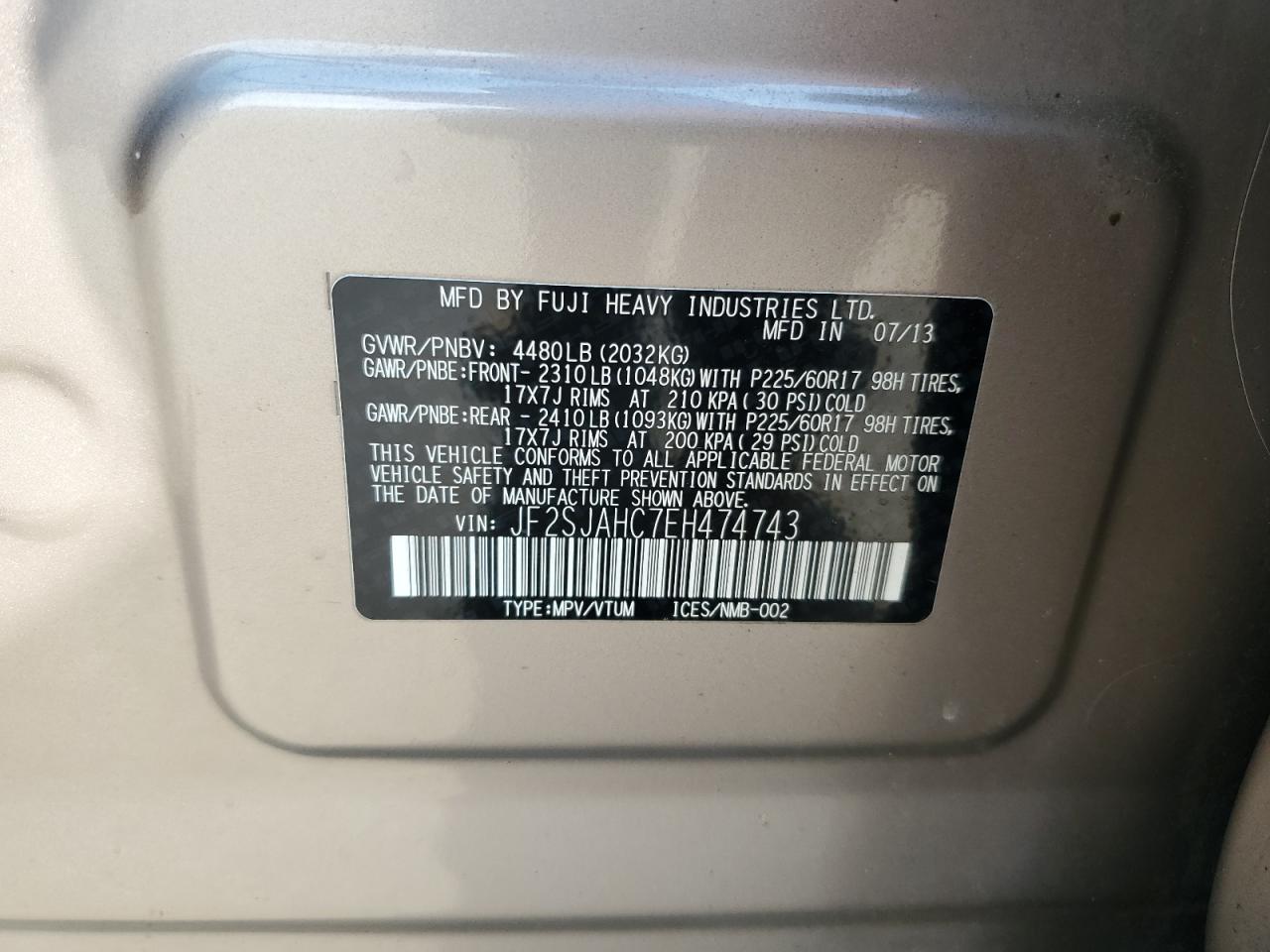 2014 Subaru Forester 2.5I Limited VIN: JF2SJAHC7EH474743 Lot: 70551875