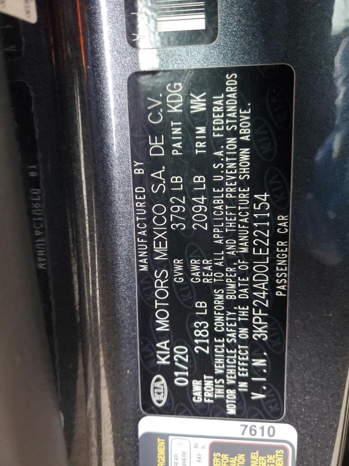 2020 Kia Forte Fe VIN: 3KPF24AD0LE221154 Lot: 84169295