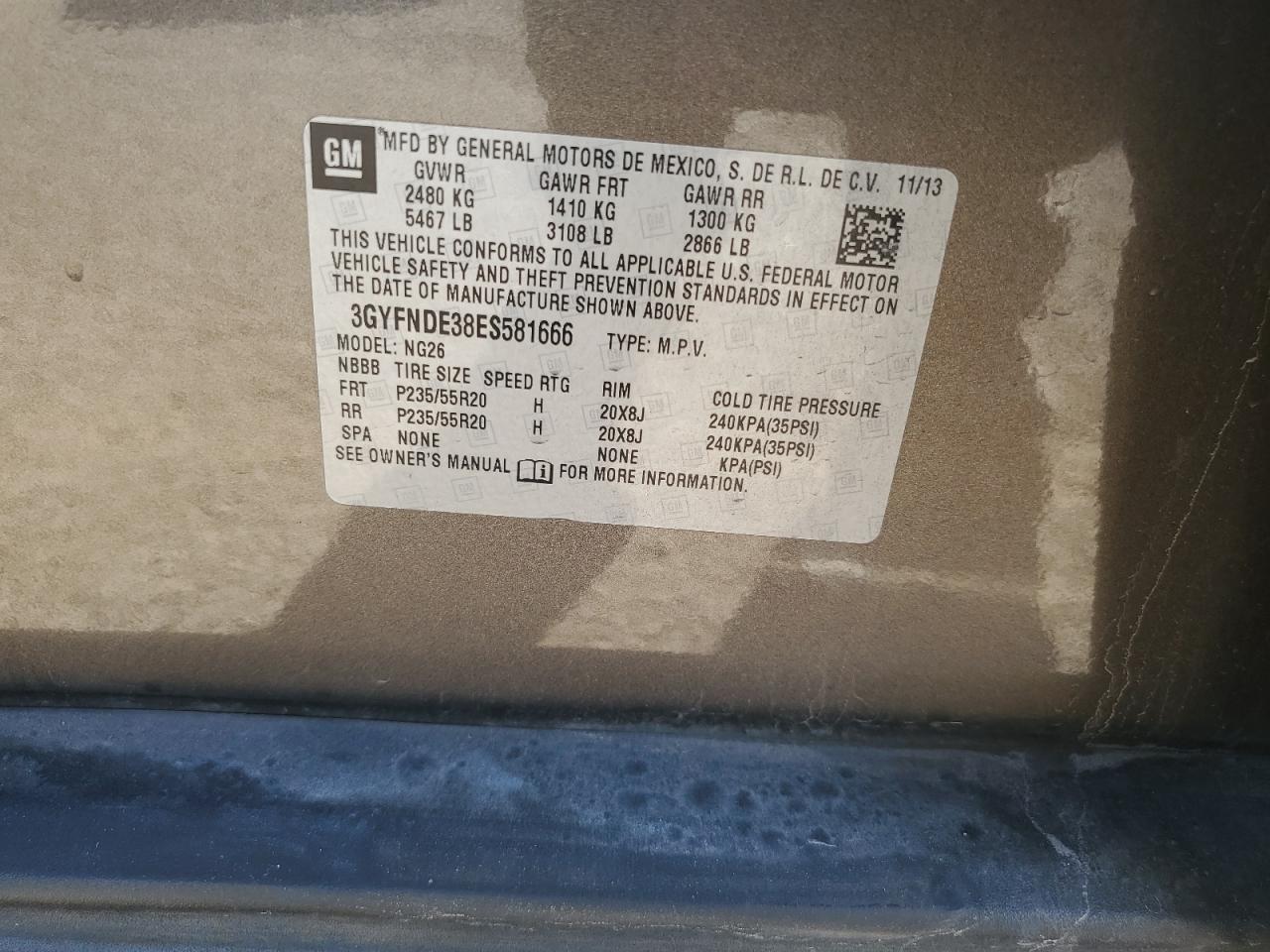 2014 Cadillac Srx Premium Collection VIN: 3GYFNDE38ES581666 Lot: 81743025