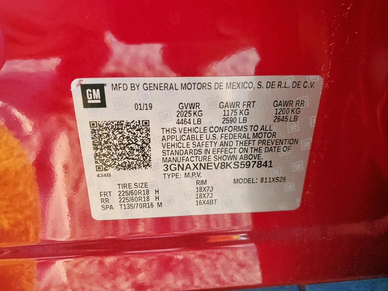 2019 Chevrolet Equinox Premier VIN: 3GNAXNEV8KS597841 Lot: 81245215