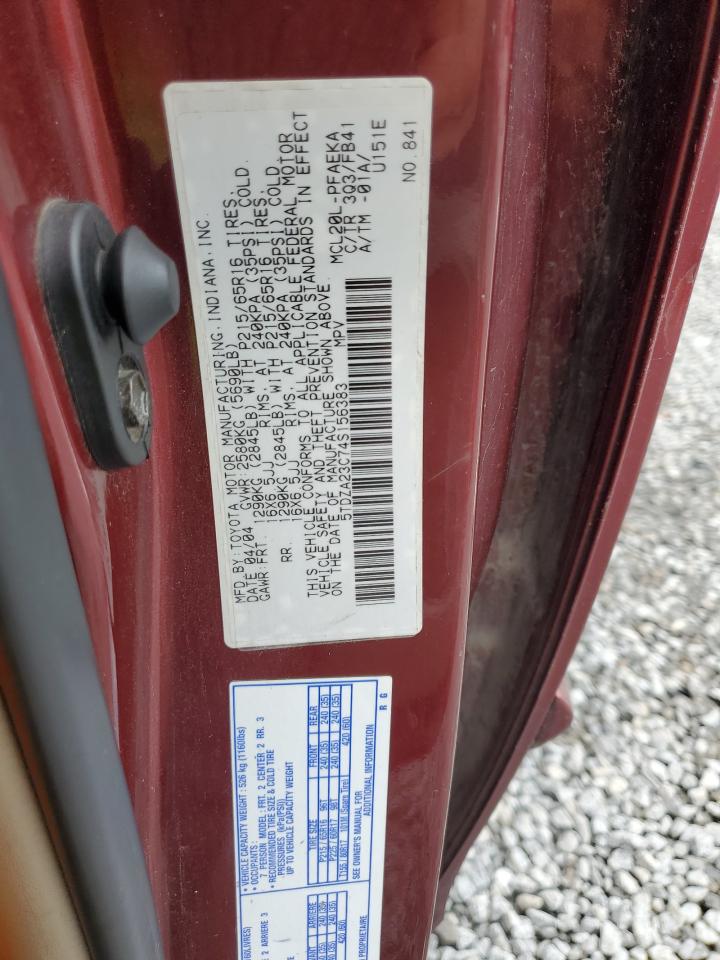 2004 Toyota Uk VIN: 5TDZA23C74S156383 Lot: 81723625