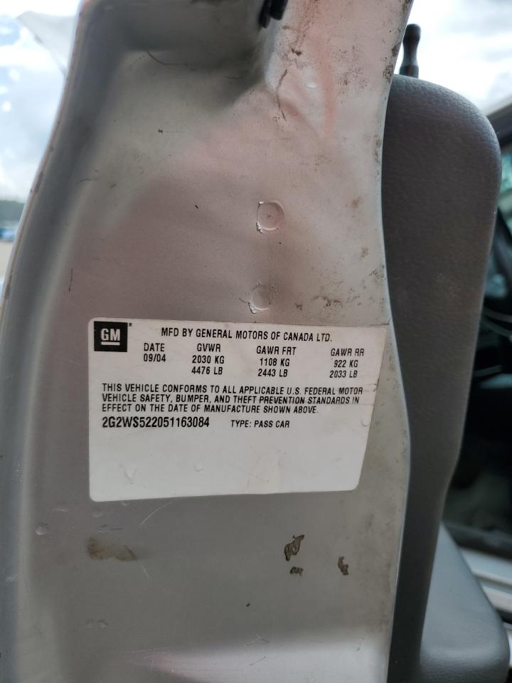 2005 Pontiac Grand Prix Gt VIN: 2G2WS522051163084 Lot: 81370075