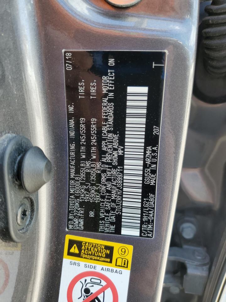 2018 Toyota Highlander Se VIN: 5TDJZRFH7JS899711 Lot: 72014685