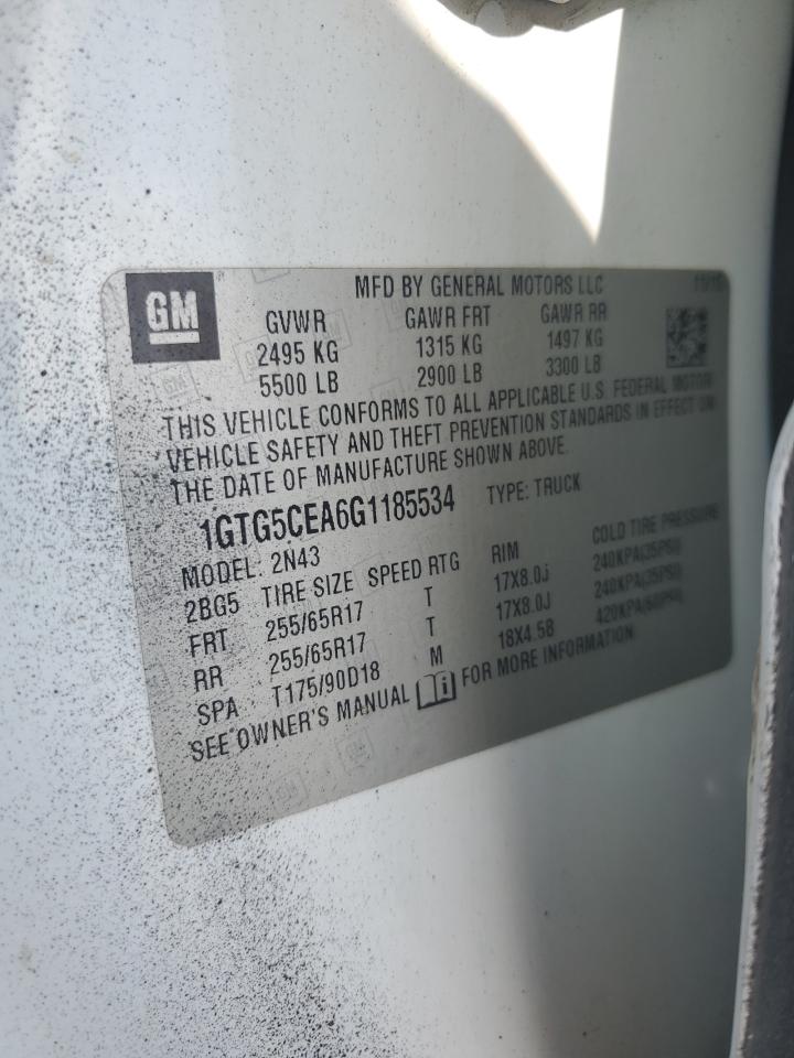 2016 GMC Canyon Sle VIN: 1GTG5CEA6G1185534 Lot: 80373195