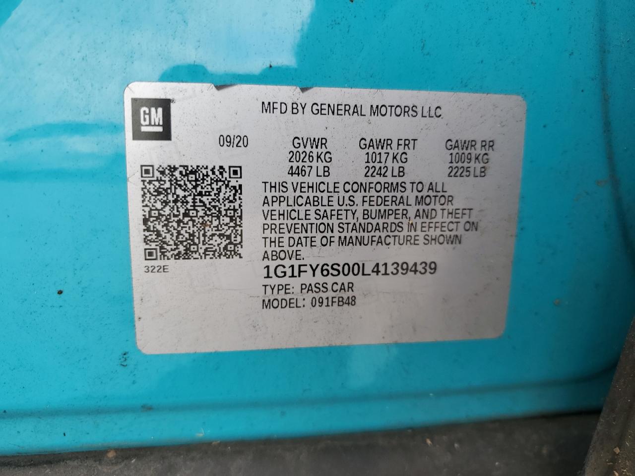 2020 Chevrolet Bolt Ev Lt VIN: 1G1FY6S00L4139439 Lot: 82153835