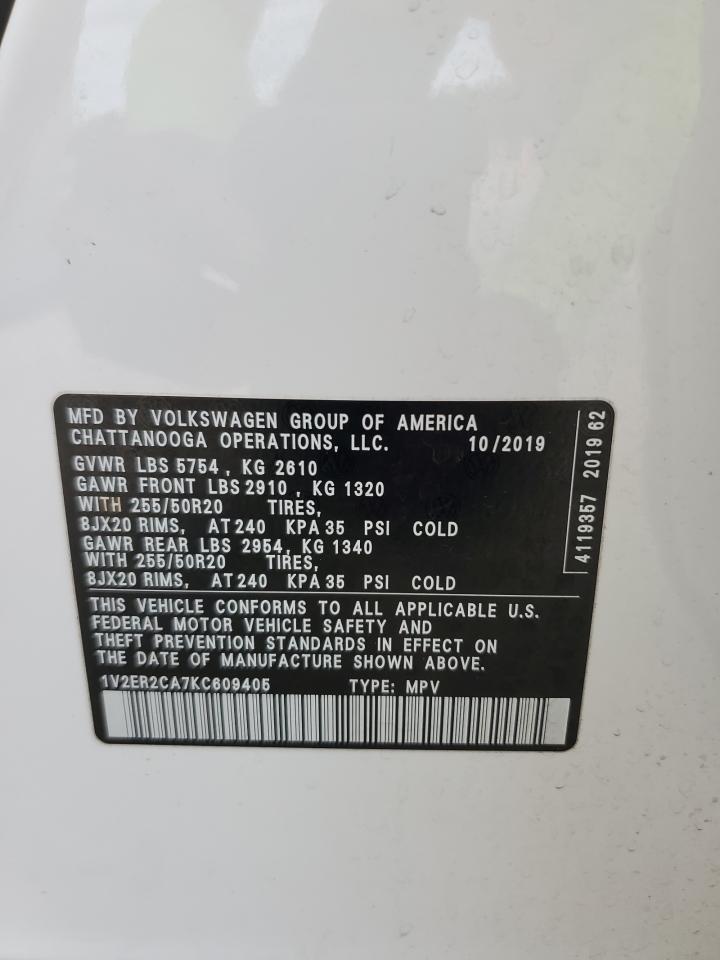2019 Volkswagen Atlas Sel VIN: 1V2ER2CA7KC609405 Lot: 81662825