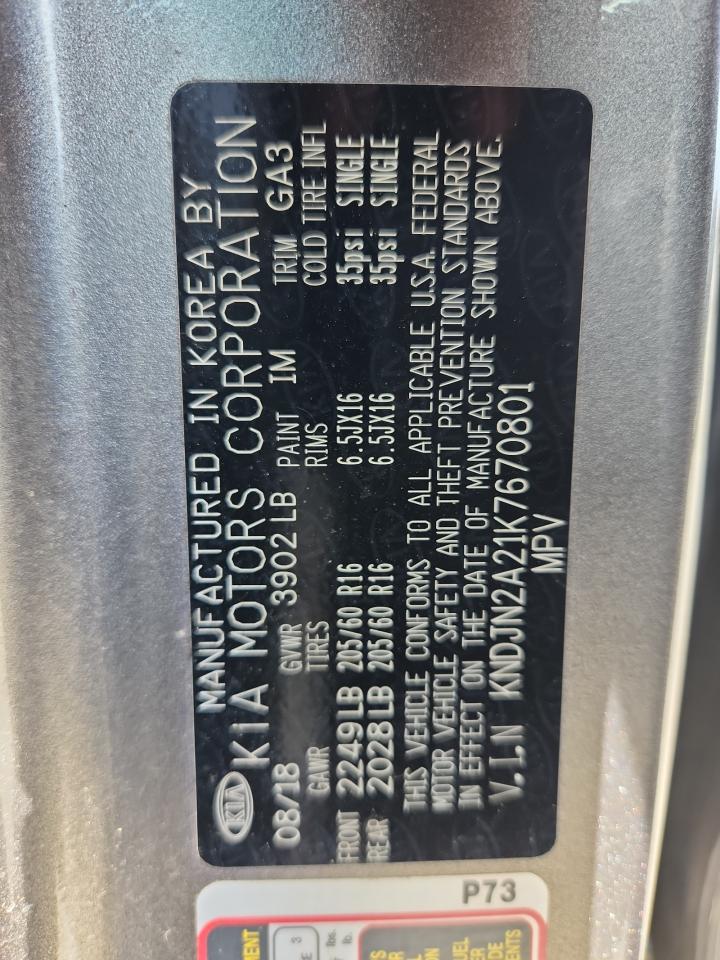 2019 Kia Soul VIN: KNDJN2A21K7670801 Lot: 81300965