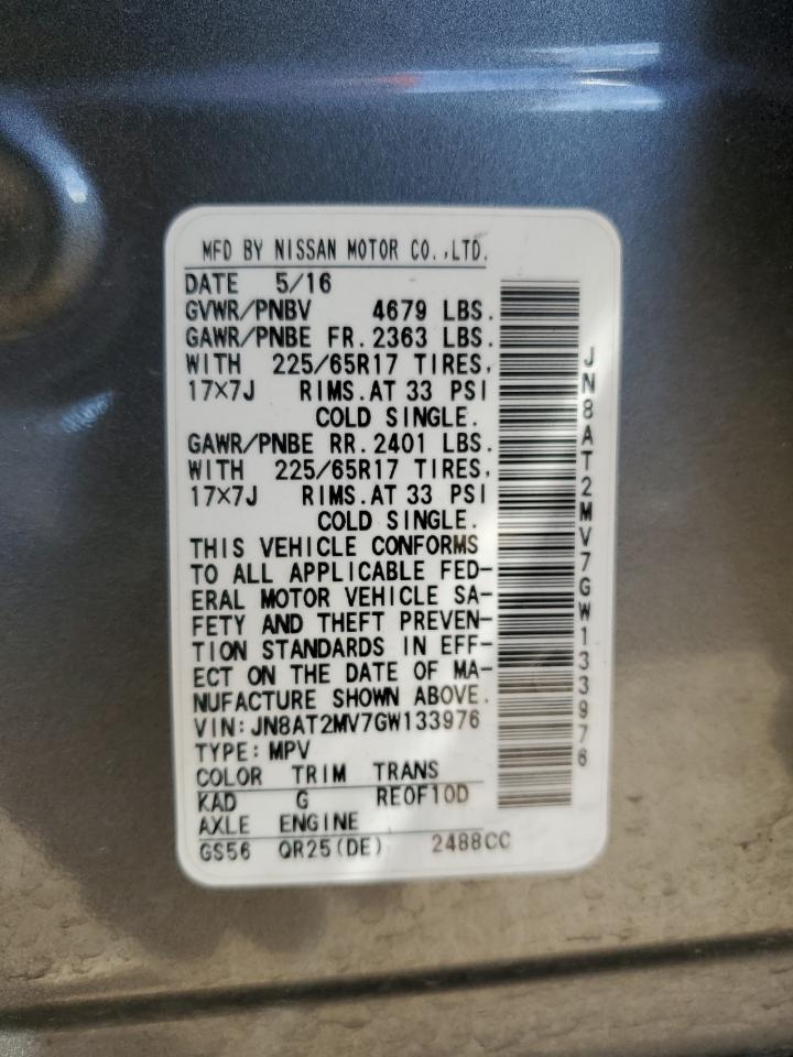 2016 Nissan Rogue S VIN: JN8AT2MV7GW133976 Lot: 84593675