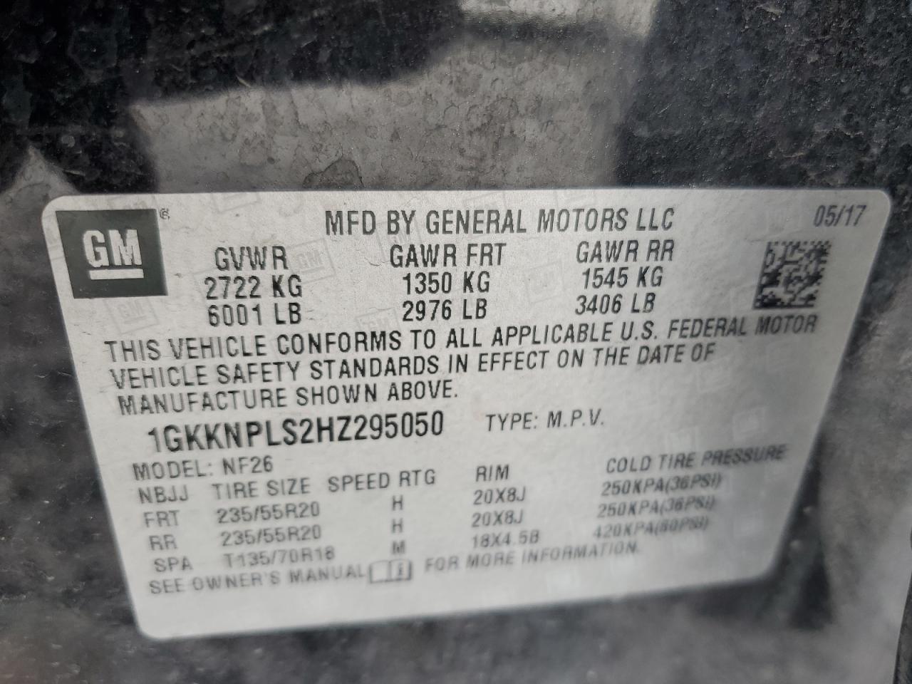 2017 GMC Acadia Denali VIN: 1GKKNPLS2HZ295050 Lot: 81018785