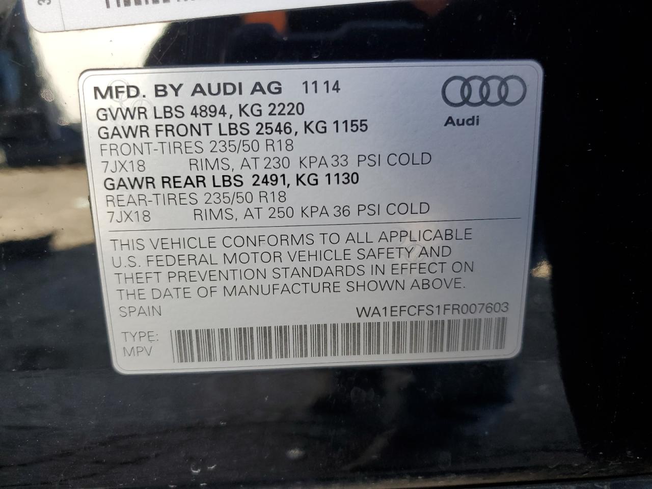 2015 Audi Q3 Premium Plus VIN: WA1EFCFS1FR007603 Lot: 82162695