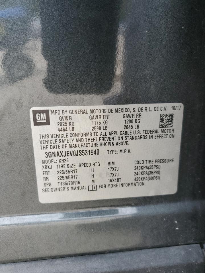 2018 Chevrolet Equinox Lt VIN: 3GNAXJEV0JS531940 Lot: 84454495