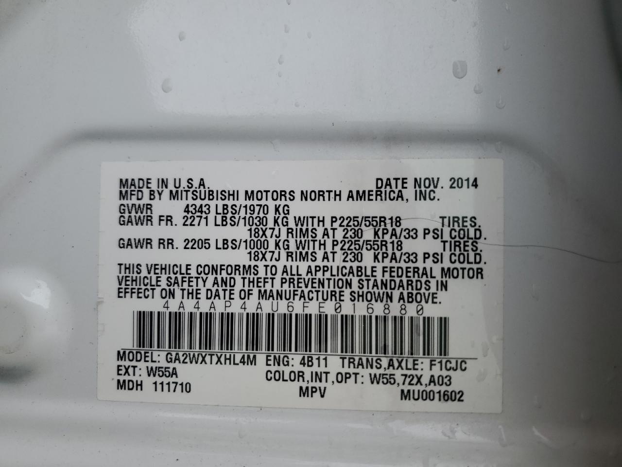 2015 Mitsubishi Outlander Sport Se VIN: 4A4AP4AU6FE016880 Lot: 81506715