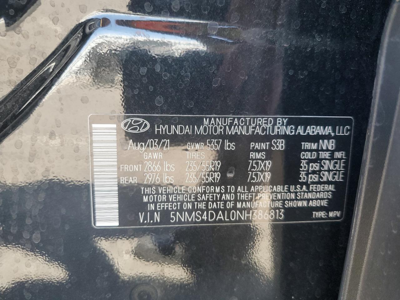 2022 Hyundai Santa Fe Limited VIN: 5NMS4DAL0NH386813 Lot: 70860235