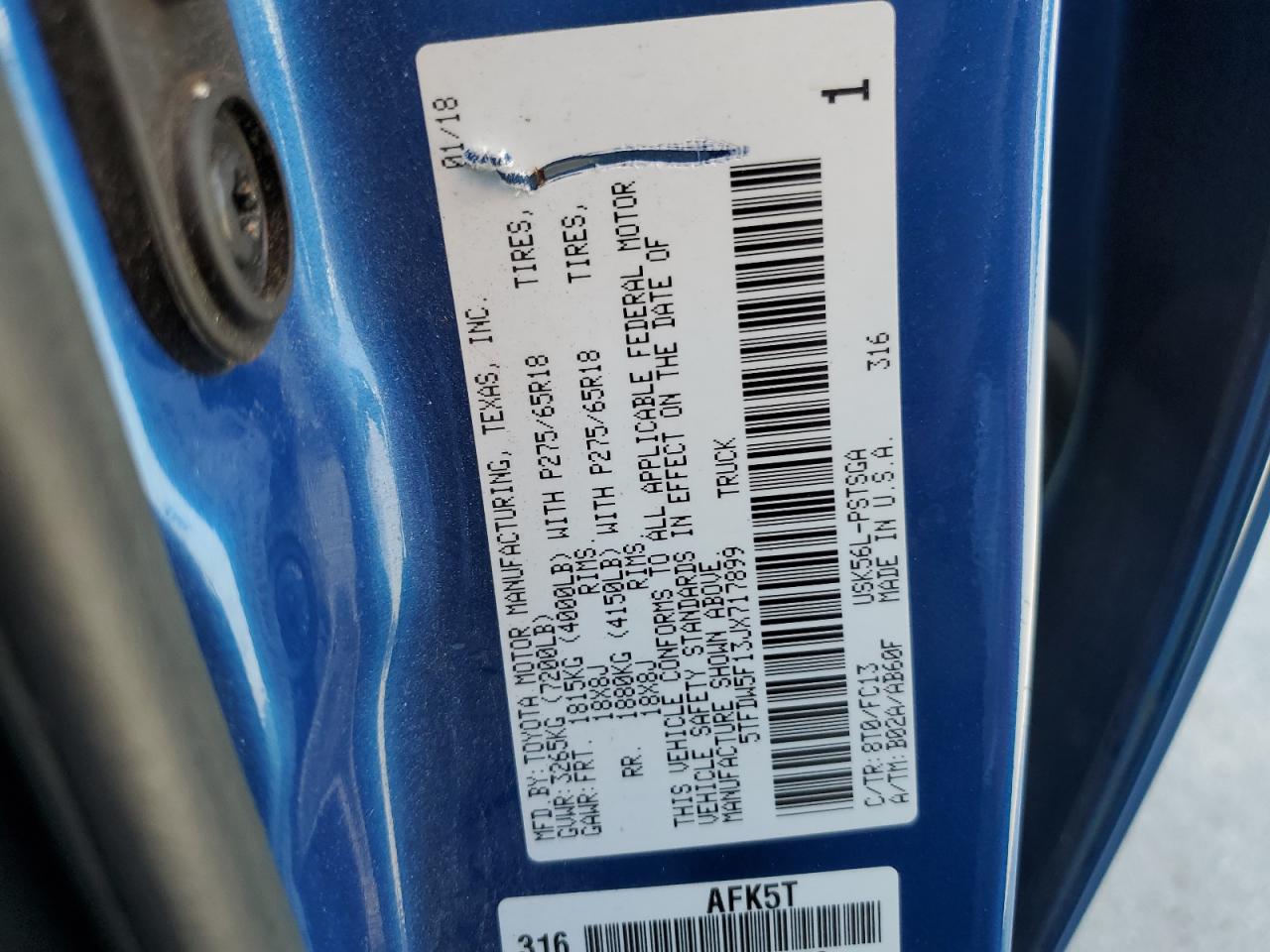 2018 Toyota Tundra Crewmax Sr5 VIN: 5TFDW5F13JX717899 Lot: 81324005