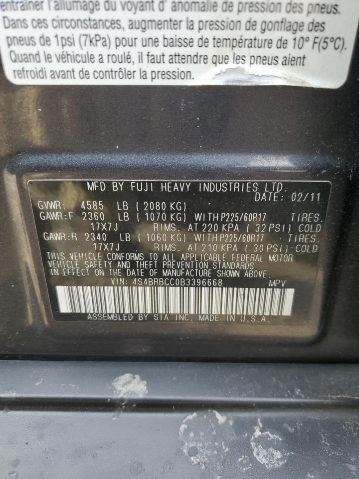 2011 Subaru Outback 2.5I Premium VIN: 4S4BRBCC0B3396668 Lot: 81047315