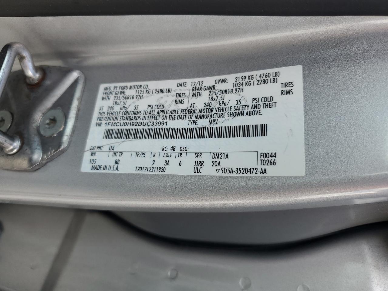 2013 Ford Escape Sel VIN: 1FMCU0H92DUC33991 Lot: 81415495