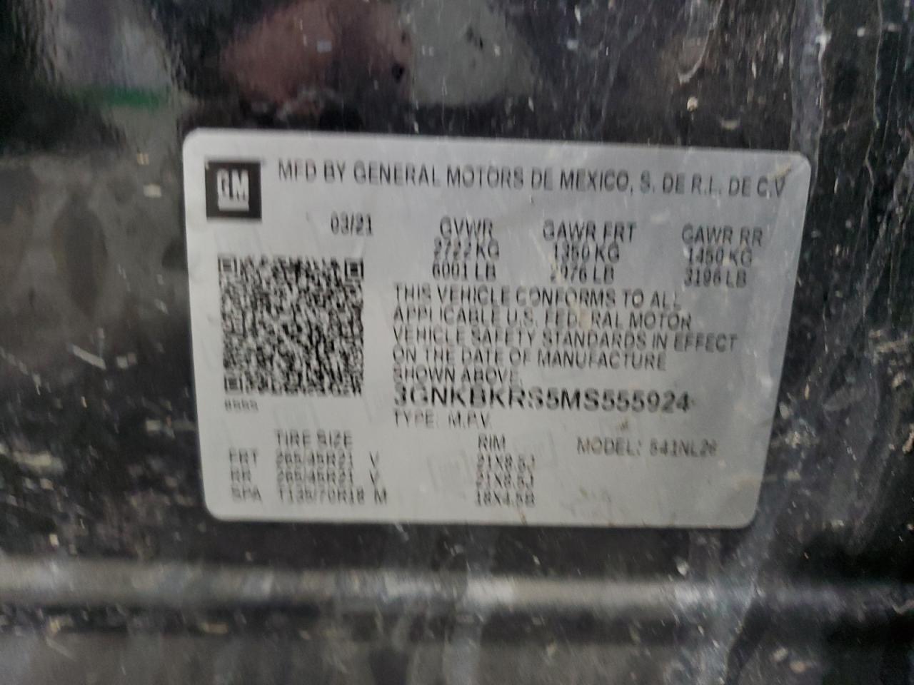 2021 Chevrolet Blazer Rs VIN: 3GNKBKRS5MS555924 Lot: 81789055