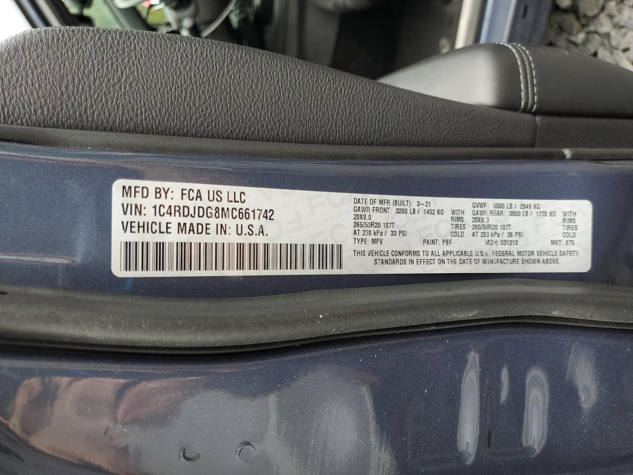 2021 Dodge Durango Gt VIN: 1C4RDJDG8MC661742 Lot: 81049555